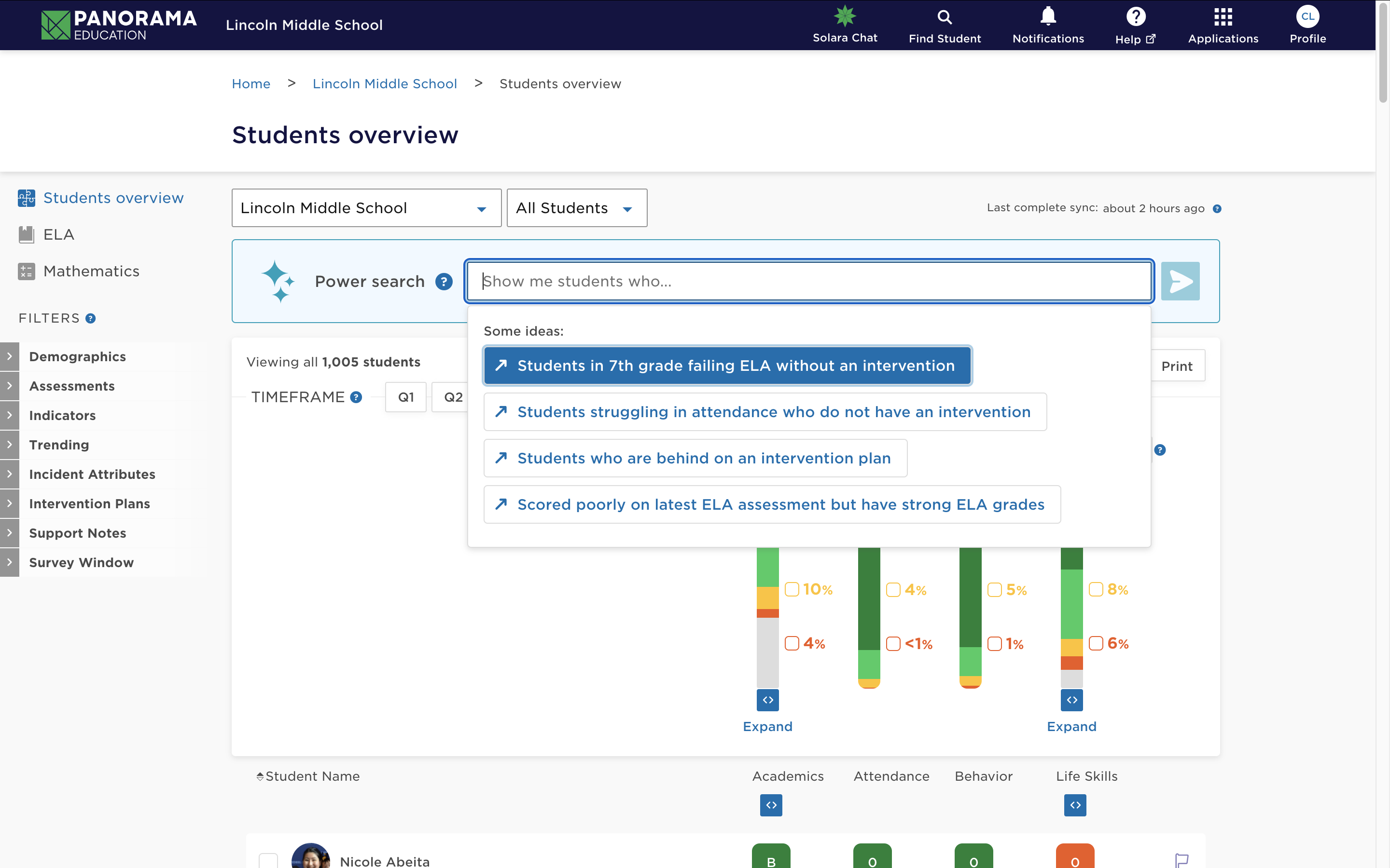 Panorama Student Success Focus AI feature with prompt